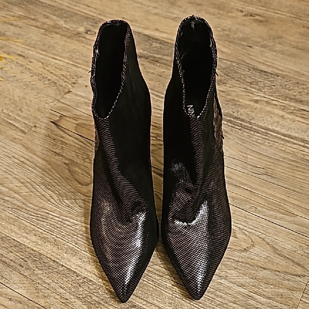 Nine West Shiny Black Metallic Heeled Boots